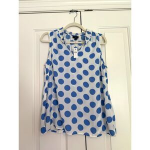 NWT Talbots Blue/White Polka Dot Blouse, V-neck+Sleeveless - Womens Petite Large